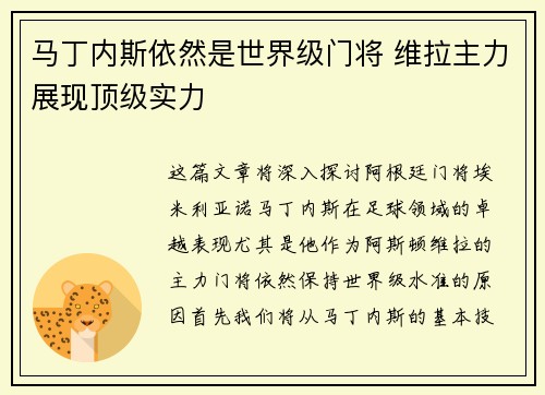 马丁内斯依然是世界级门将 维拉主力展现顶级实力